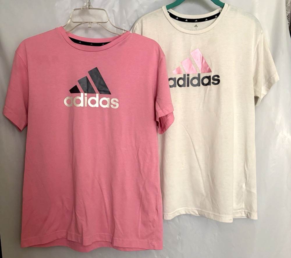 Lot Of 2 Adidas Womens Size S Pink/ White T-Shirt Short Sleeves